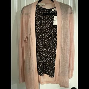 NWT Ann Taylor Pink Woman’s Cardigan and Matching Black Flower Shell Size M